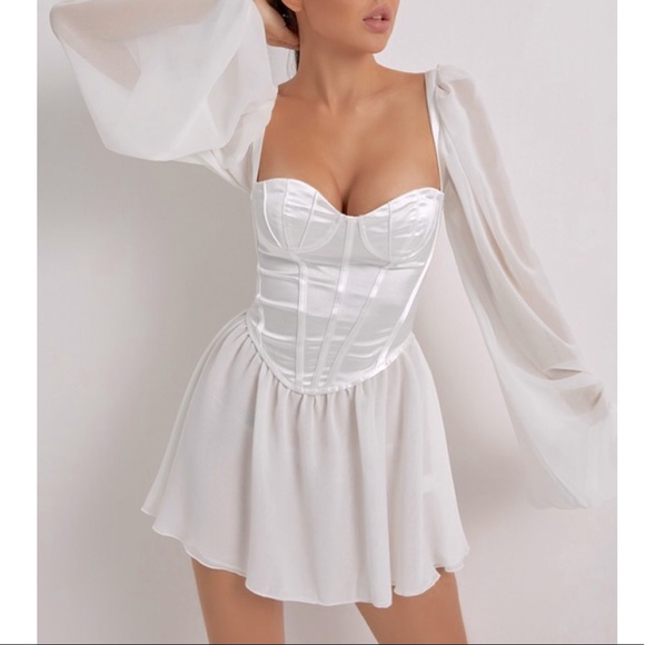 Chiffon Bubble Sleeve Bustier Corset Mini Dress - Picture 2 of 11